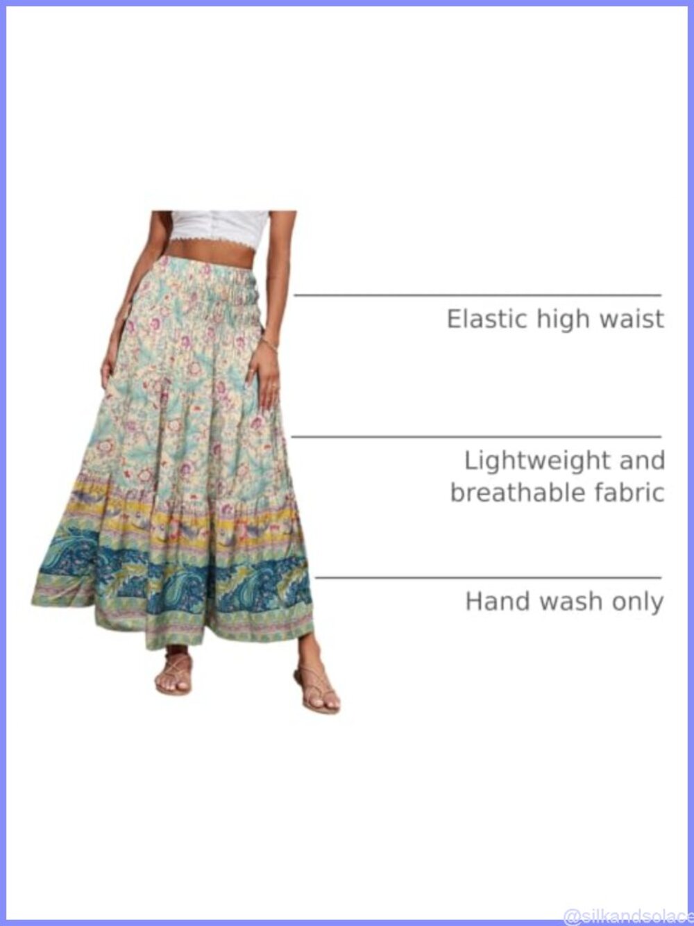 Women's Boho Floral Maxi Skirt High Waist A-Line Pleated Ruffle Beach Vacation - Picture 3 of 6